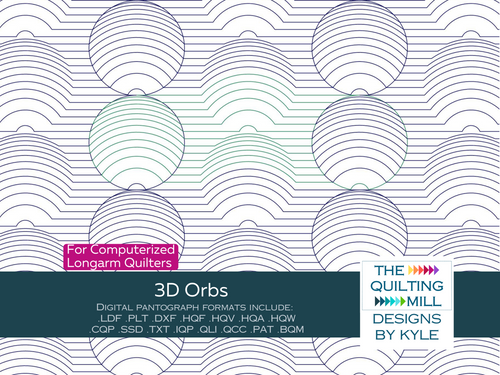 3D Orbs geometric quilting pantograph product image showing bold layered concentric circles creating a dimensional optical illusion for contemporary longarm quilting