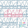 A Donsy of Gnomes digital Christmas quilting pattern product image showing rows of adorable curly-hatted gnomes in a whimsical holiday edge-to-edge longarm quilting design