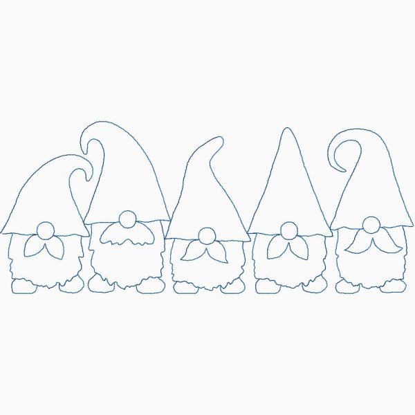 Close-up of A Donsy of Gnomes gnome quilting pantograph showing charming curly-hatted fluffy-bearded gnome shapes and festive continuous-line stitching detail