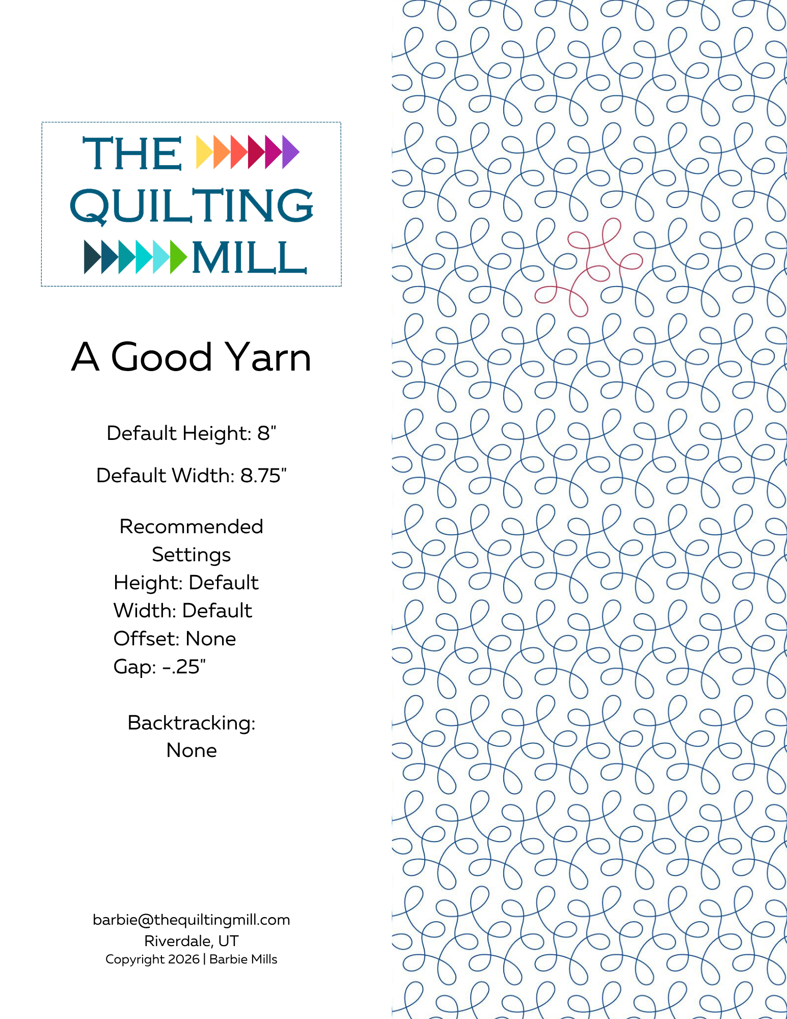 A Good Yarn loop quilt pantograph digital quilting pantographs file with flowing loops for baby quilts and fun projects.