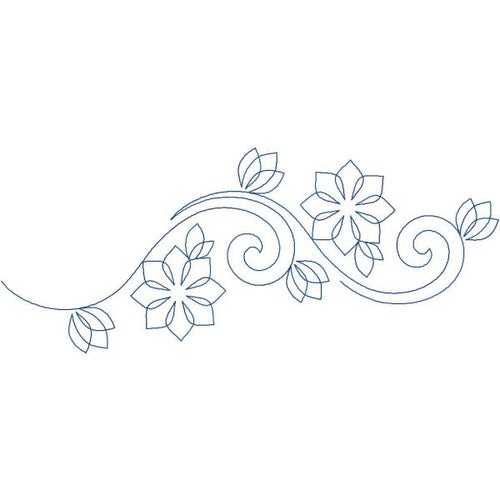 Close-up of Abloom flower quilting pantograph showing delicate floral shapes and elegant swirling lines with graceful continuous stitching detail for longarm quilting machines