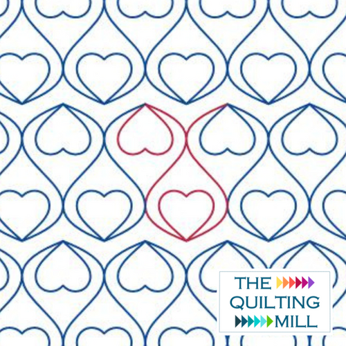 Adoration Valentine pantograph pattern product image showing smooth flowing heart shapes in a romantic seamless edge-to-edge longarm quilting design