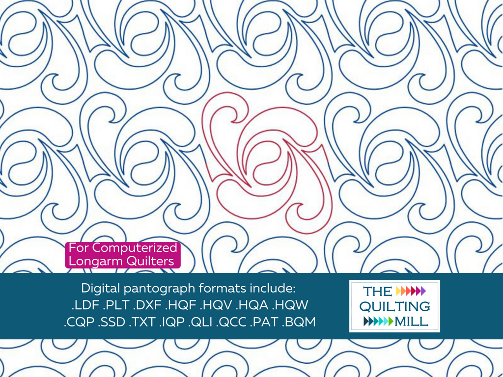 Allegro swirl quilting pantograph full design view with The Quilting Mill logo – flowing elegant feathered swirl curves in a decorative edge-to-edge longarm quilting pattern