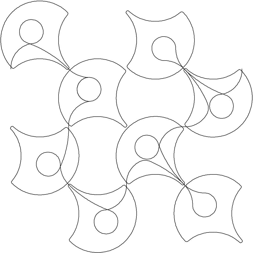 Close-up of Alternating Scales quilting pantograph showing scalloped clamshell shapes and circular scale detail