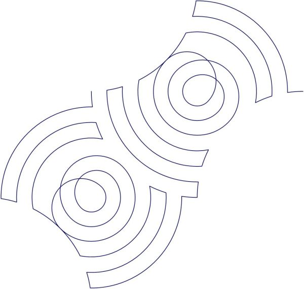 Close-up of Axehead Signal 3 longarm digital pantograph showing tight concentric arc geometry and bold rhythmic abstract quilt design detail