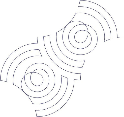 Close-up of Axehead Signal 3 longarm digital pantograph showing tight concentric arc geometry and bold rhythmic abstract quilt design detail