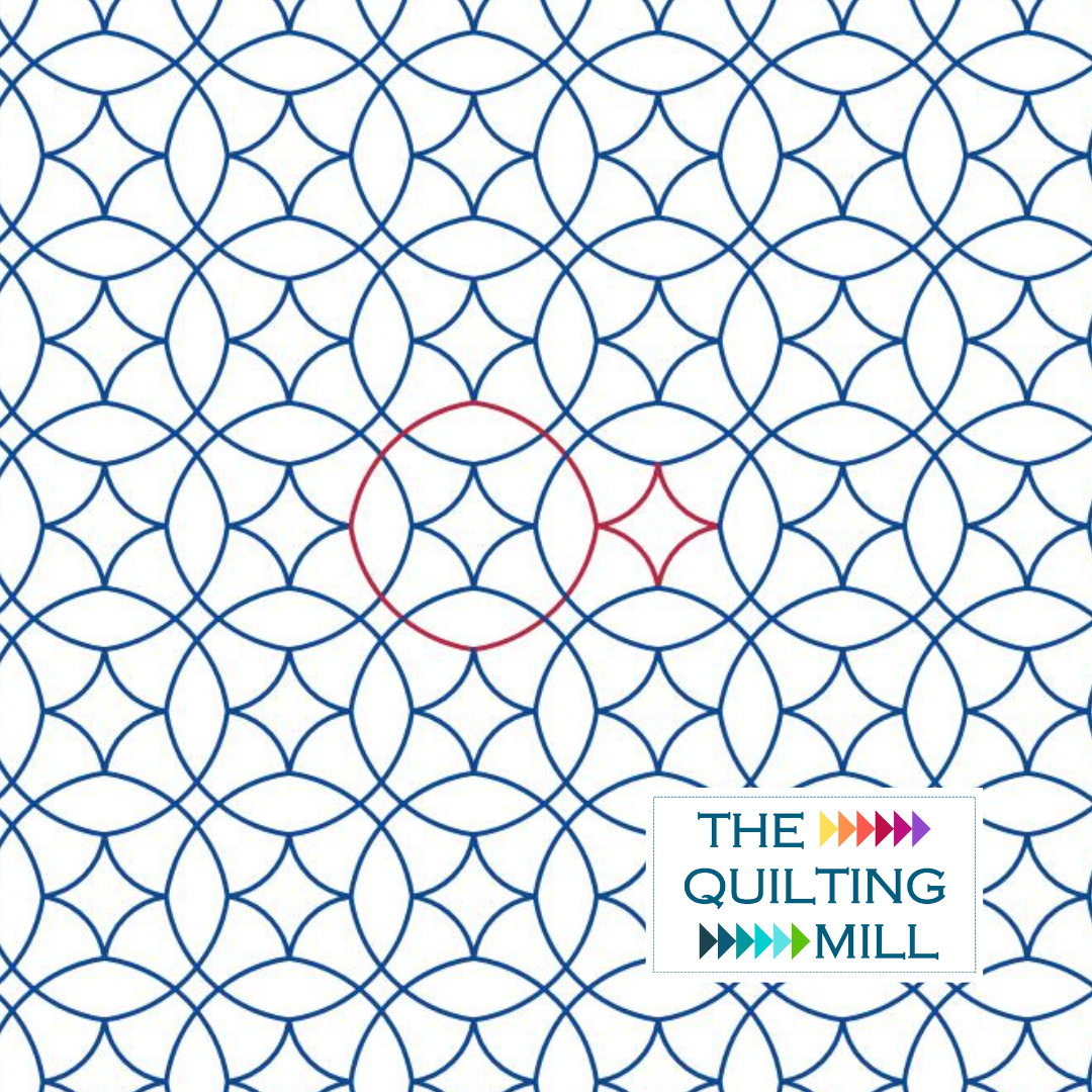 BFF interlocking circle pantograph product image showing overlapping geometric circles forming charming star and petal clusters in a modern edge-to-edge longarm quilting design