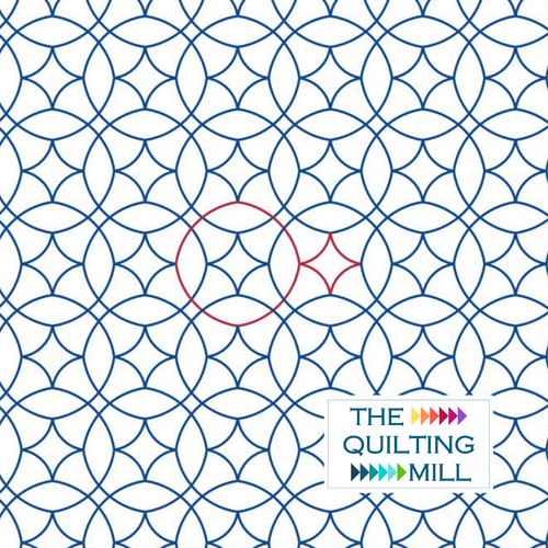BFF interlocking circle pantograph product image showing overlapping geometric circles forming charming star and petal clusters in a modern edge-to-edge longarm quilting design