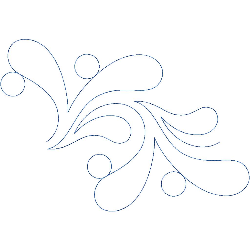 Close-up of the Babbling Brook feather pantograph design highlighting the soft feather quilting pattern and delicate curled details up close.