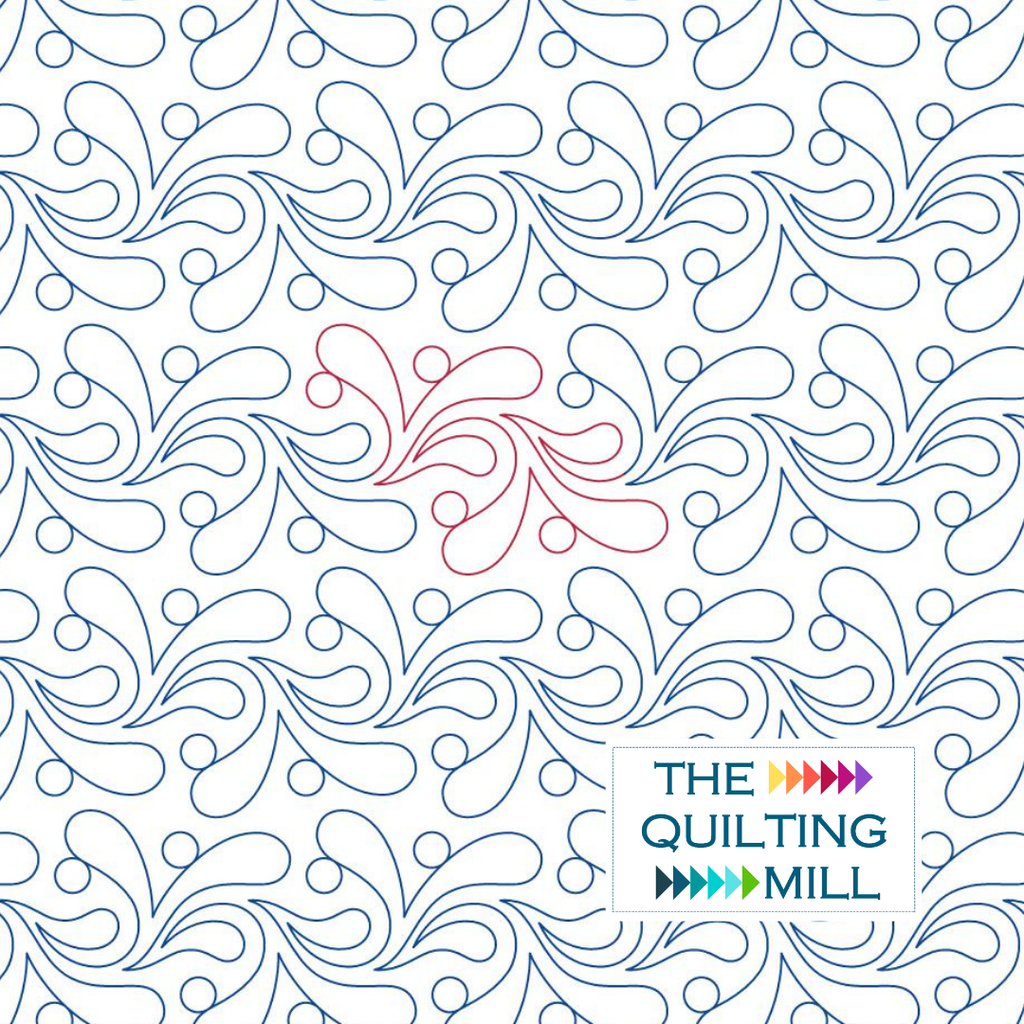 Babbling Brook feather pantograph design shown as a flowing digital feather pantograph in The Quilting Mill's signature branded hero image.