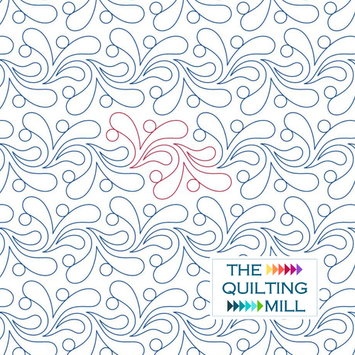 Babbling Brook feather pantograph design shown as a flowing digital feather pantograph in The Quilting Mill's signature branded hero image.