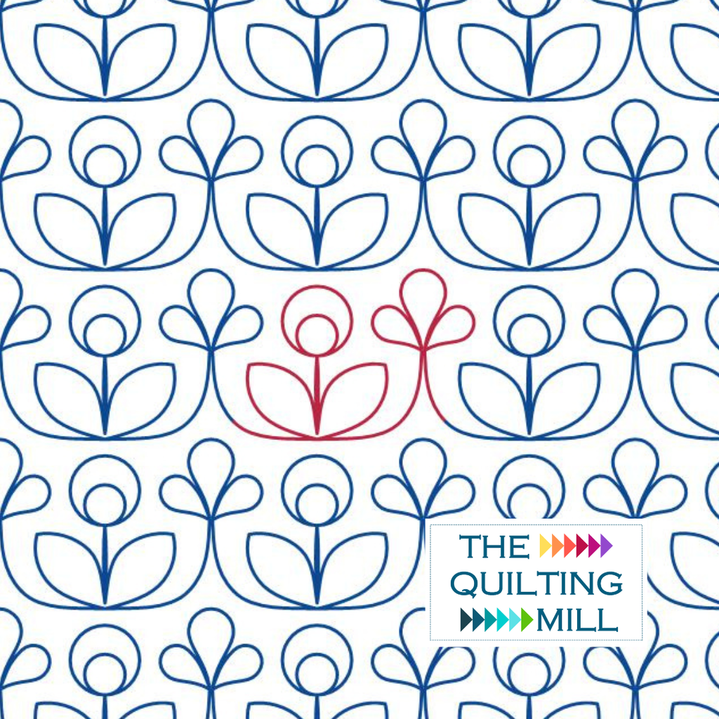 Baby Bloom floral quilting pantograph listing image showing whimsical tiny blooms and looping vines for edge-to-edge longarm quilting