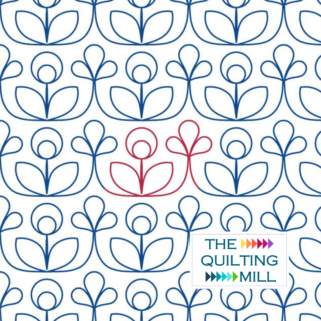 Baby Bloom floral quilting pantograph listing image showing whimsical tiny blooms and looping vines for edge-to-edge longarm quilting