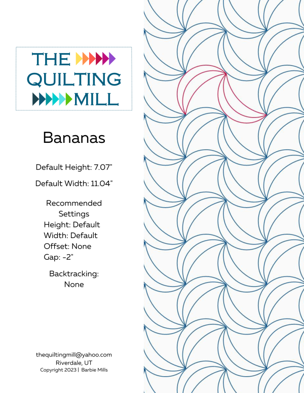 Bananas playful longarm pantograph info sheet – specs and settings for digital pantographs for longarm quilting machines