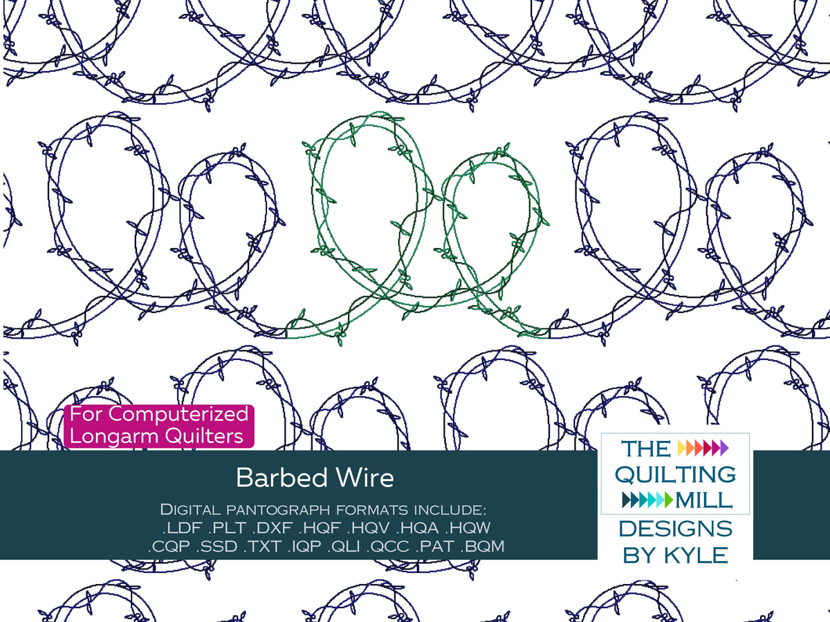Barbed Wire western quilting pantograph product image showing twisted looping wire and barb details for longarm quilting