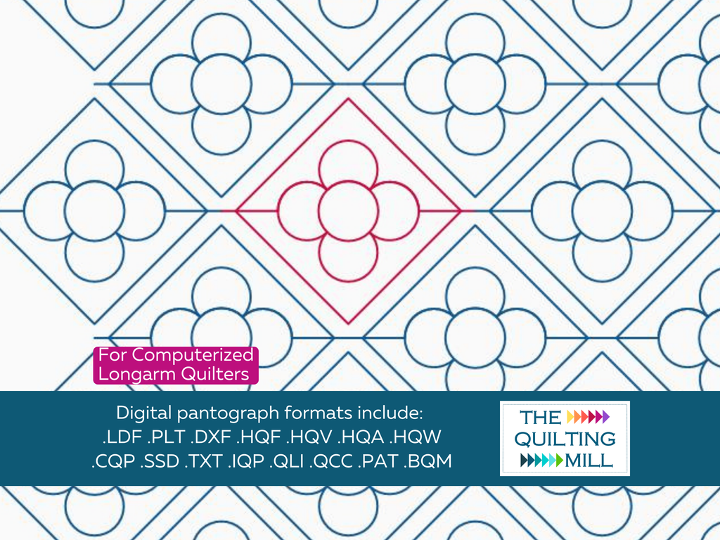 Barcelona geometric floral pantograph pattern info sheet – specs and settings for digital geometric pantographs for longarm quilting machines