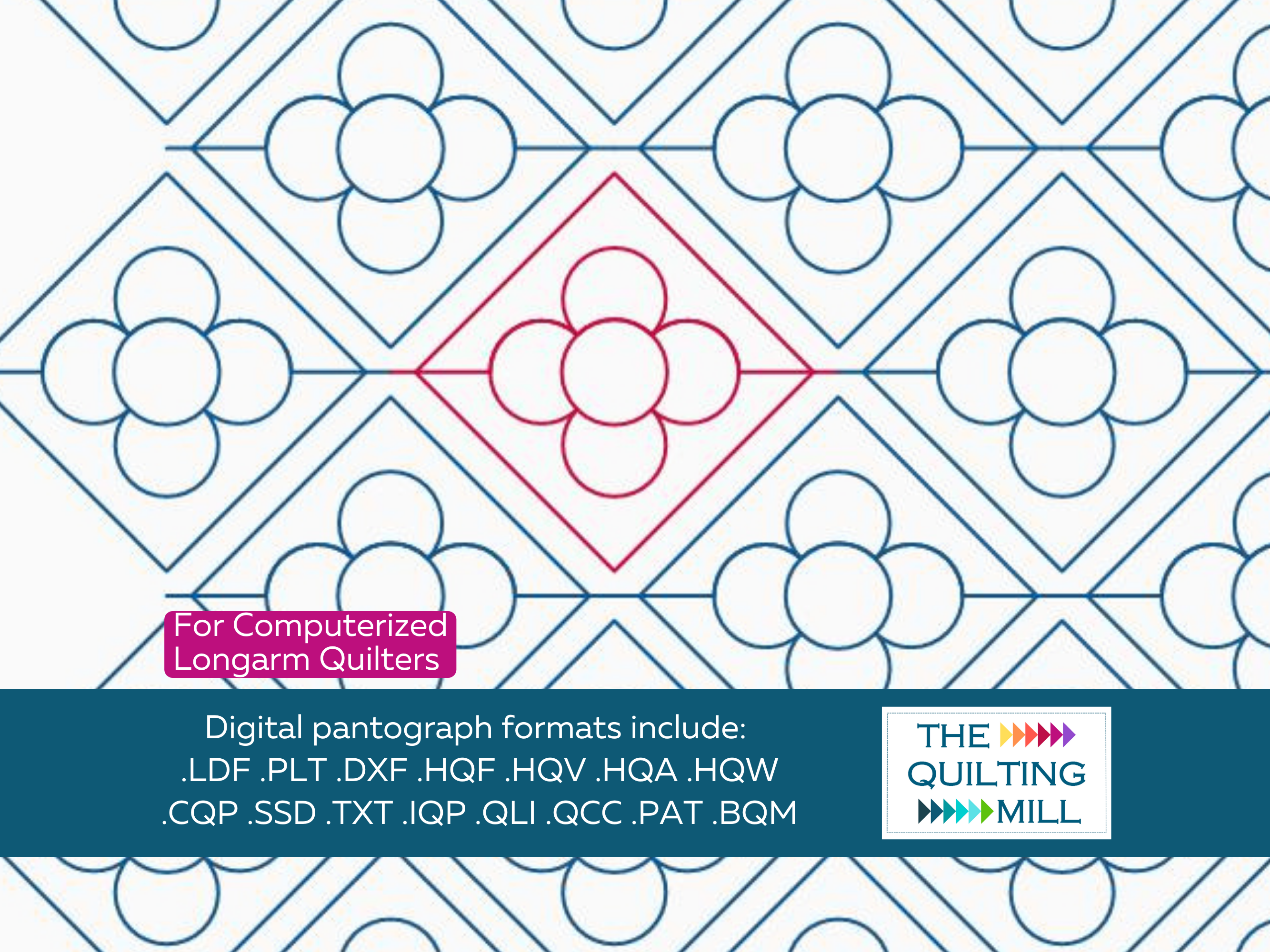Barcelona geometric floral pantograph pattern info sheet – specs and settings for digital geometric pantographs for longarm quilting machines