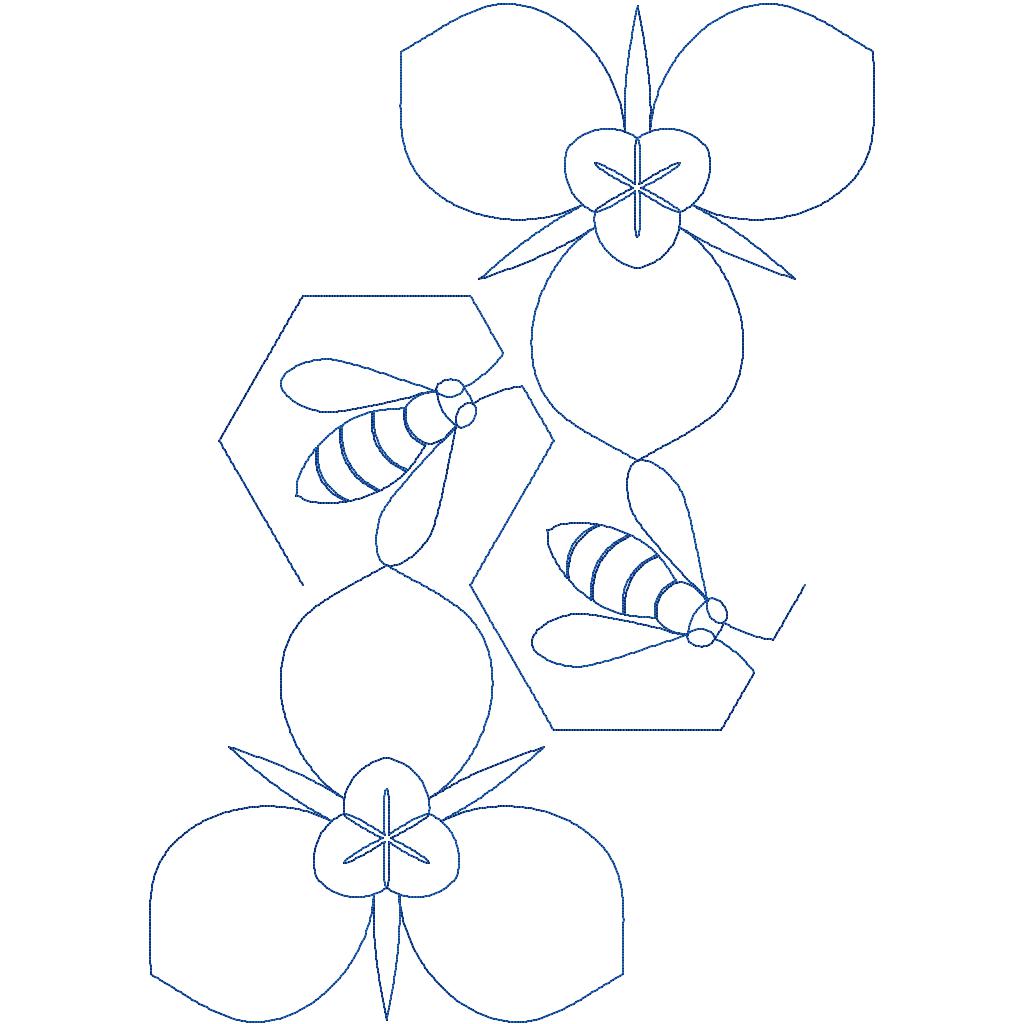 Close-up of Bee-Utah-Ful whimsical bee quilting pantograph showing detailed buzzing bee and delicate floral stitching for spring nature-inspired longarm quilting machines