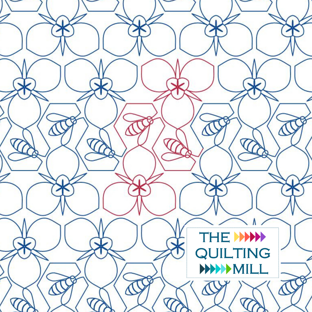 Bee-Utah-Ful bee quilting pantograph product image showing charming buzzing bees and delicate flowers in a whimsical spring edge-to-edge longarm quilting design