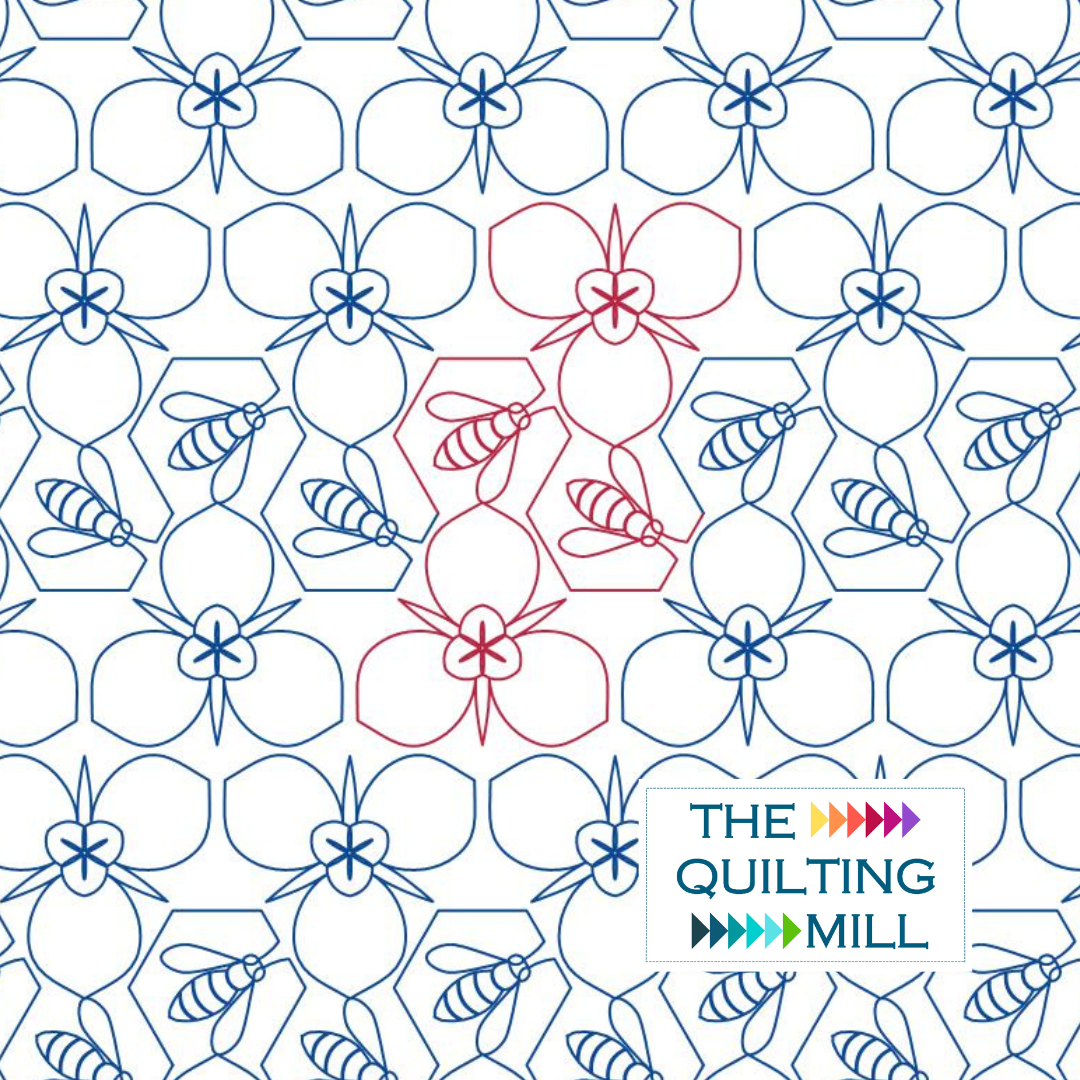 Bee-Utah-Ful bee quilting pantograph product image showing charming buzzing bees and delicate flowers in a whimsical spring edge-to-edge longarm quilting design