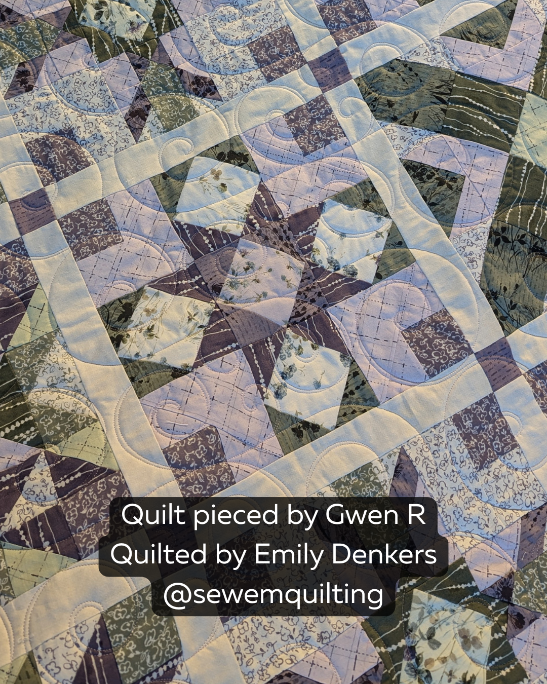 Finished quilt featuring the Beehive Swirls digital quilting pantograph with elegant curved loops and continuous edge-to-edge swirl quilting.