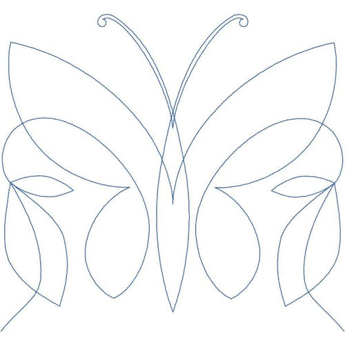 Close-up of Bella Butterfly digital butterfly pantograph showing elegant wing shapes and graceful looping curves with delicate continuous stitching detail for longarm quilting machines