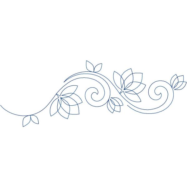 Close-up of Bella floral quilting pantograph showing delicate flowing flower petals and curving vine shapes with graceful continuous stitching detail for longarm quilting machines