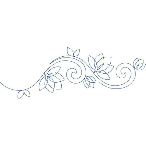 Close-up of Bella floral quilting pantograph showing delicate flowing flower petals and curving vine shapes with graceful continuous stitching detail for longarm quilting machines