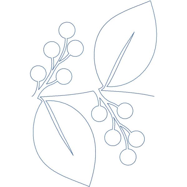 Close-up of Berry Branches botanical digital quilting pantograph showing detailed flowing branch lines, leaves, and berry clusters with continuous stitching detail for longarm quilting machines