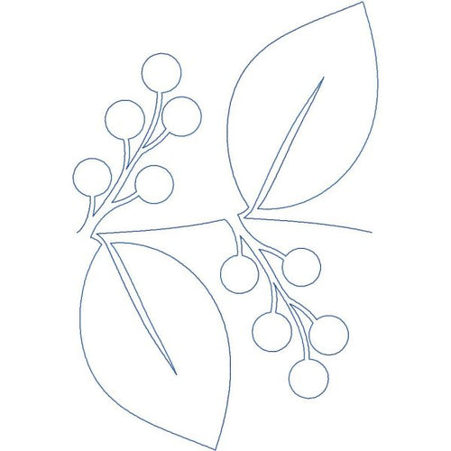 Close-up of Berry Branches botanical digital quilting pantograph showing detailed flowing branch lines, leaves, and berry clusters with continuous stitching detail for longarm quilting machines