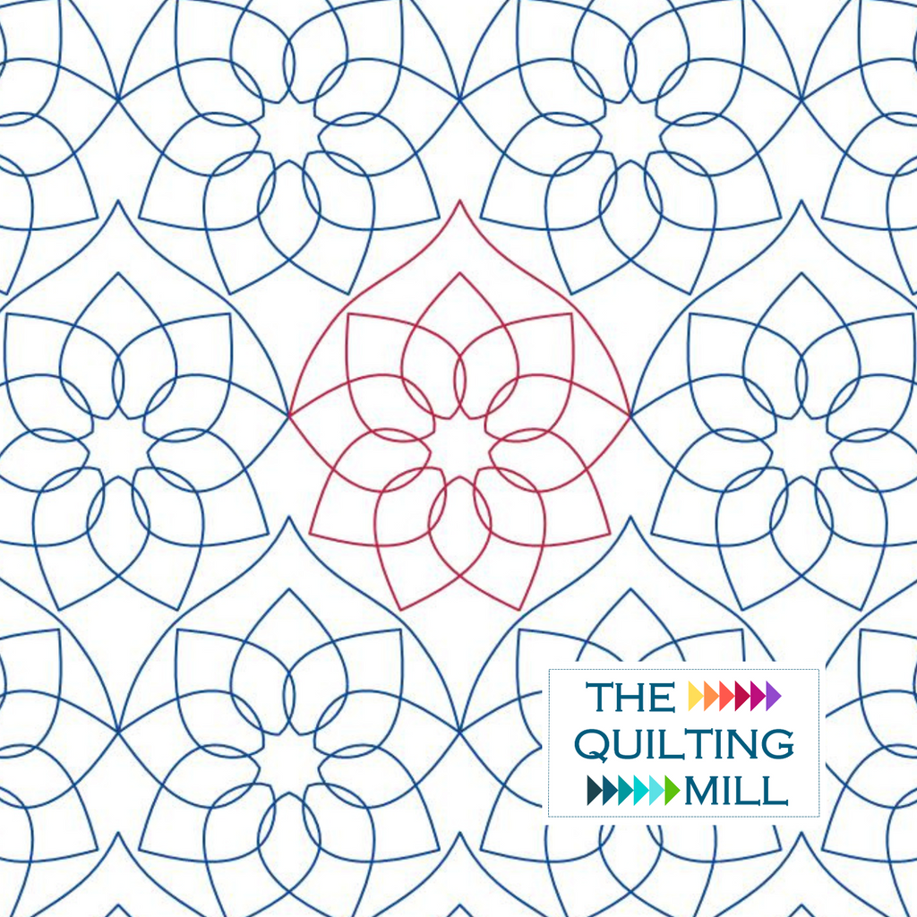 Big Blossom digital floral pantograph product image showing bold graphic petal shapes and flowing swirls in a modern mandala-inspired edge-to-edge longarm quilting design