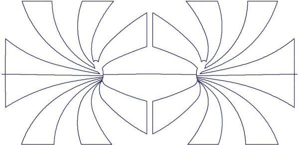 Close-up of Black Hole abstract quilting pantograph showing bold radiating geometric curves and spiral shapes with dynamic stitching detail for longarm quilting machines