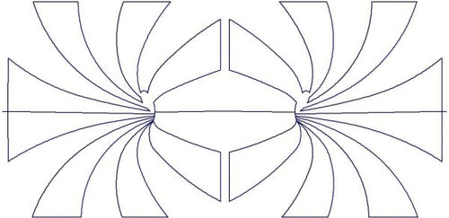 Close-up of Black Hole abstract quilting pantograph showing bold radiating geometric curves and spiral shapes with dynamic stitching detail for longarm quilting machines