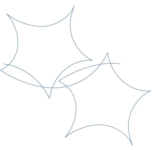 Close-up of Blast fun star quilting pantograph showing curvy whimsical geometric star shapes and smooth flowing curves with continuous stitching detail for longarm quilting machines