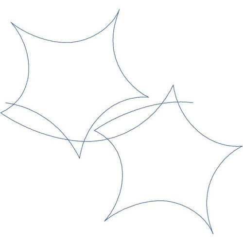 Close-up of Blast fun star quilting pantograph showing curvy whimsical geometric star shapes and smooth flowing curves with continuous stitching detail for longarm quilting machines