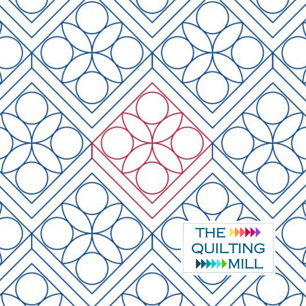 Block Print Squares floral block pantograph product image showing bold tiled orange peel-inspired curved geometric squares in a contemporary edge-to-edge longarm quilting design