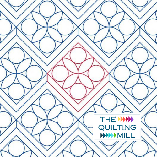 Block Print Squares floral block pantograph product image showing bold tiled orange peel-inspired curved geometric squares in a contemporary edge-to-edge longarm quilting design