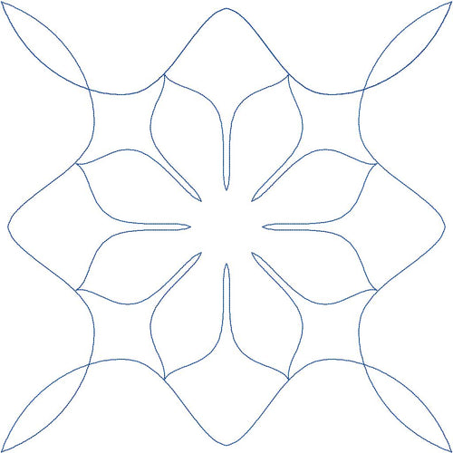 Close-up of Blooming Tile geometric floral quilting pantograph showing detailed eight-petal flower blooms inside interlocking diamond tile shapes for longarm quilting machines