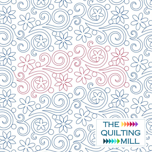 Blossoming Dreams floral swirl pantograph product image showing dainty daisy floral motifs and graceful swirling curves in a spring-inspired edge-to-edge longarm quilting design