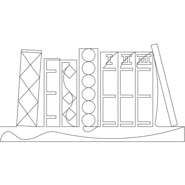 Close-up of Bookshelf Book Set digital pantograph showing grouped book set shapes and literary motifs in a novelty quilting design for longarm machines