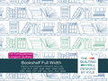 Bookshelf Full Width novelty digital pantograph – full-width row of stacked book motifs stretching edge to edge in a literary longarm quilting design
