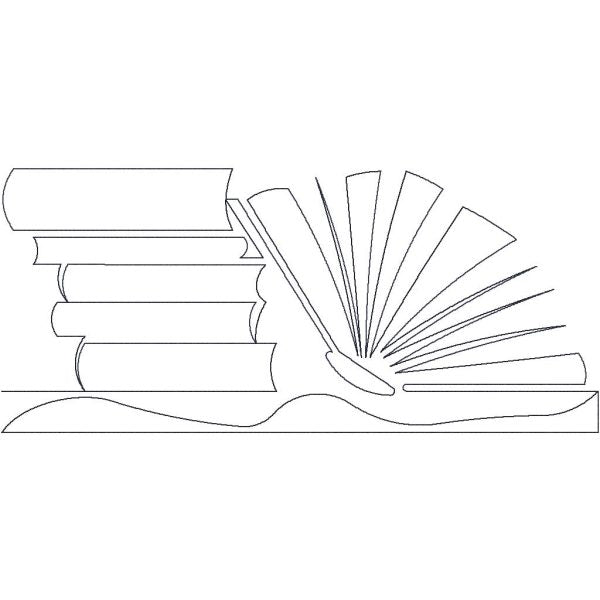 Close-up of Bookshelf Open Book modern book pantograph showing cheerful open-page book shapes with playful continuous stitching detail for longarm quilting machines
