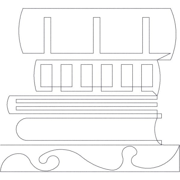 Close-up of Bookshelf Stack bookshelf quilting pantograph showing detailed stacked book spine shapes with clean rhythmic stitching detail for longarm quilting machines