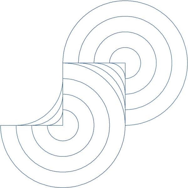 Close-up of Bouncing Bullseye digital pantograph showing bold radiating concentric circle shapes in a clean 12-inch bullseye repeat for longarm quilting