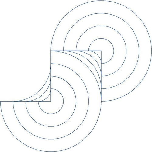 Close-up of Bouncing Bullseye digital pantograph showing bold radiating concentric circle shapes in a clean 12-inch bullseye repeat for longarm quilting