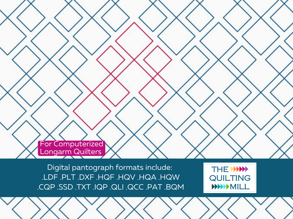 Boxing square longarm pantograph info sheet with file formats and specifications for digital pantographs and longarm quilting machines