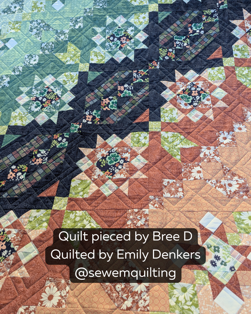 Boxing Square longarm quilting pantograph stitched across a colorful patchwork quilt with geometric blocks, floral fabrics, and modern square designs.
