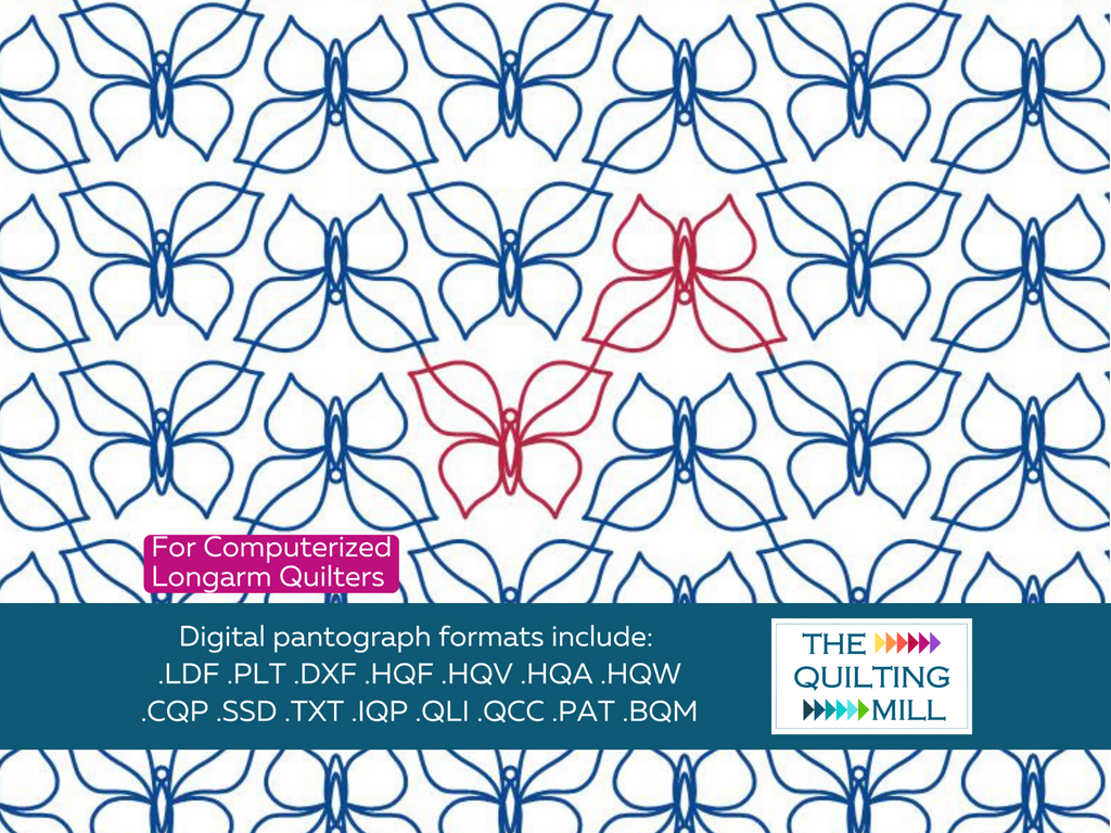 Breezy Butterfly quilting pantograph by The Quilting Mill – whimsical butterfly digital pantograph for baby quilts, nursery throws and spring quilting projects