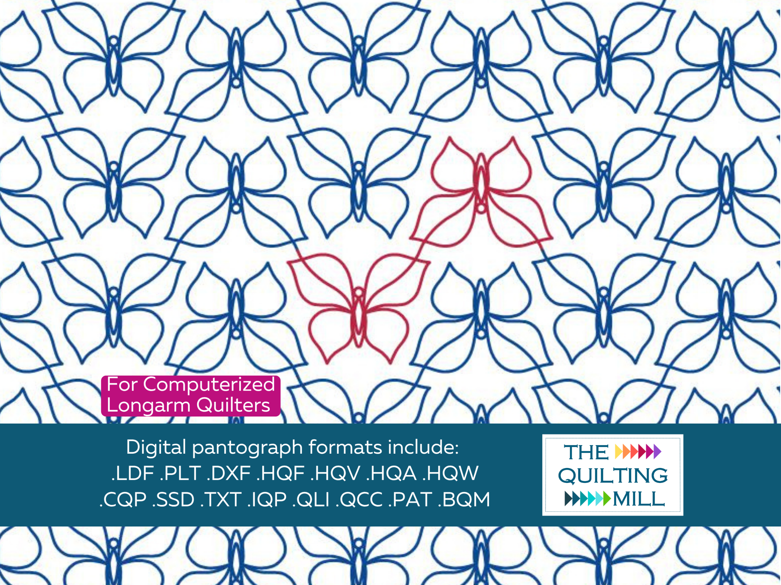 Breezy Butterfly quilting pantograph by The Quilting Mill – whimsical butterfly digital pantograph for baby quilts, nursery throws and spring quilting projects