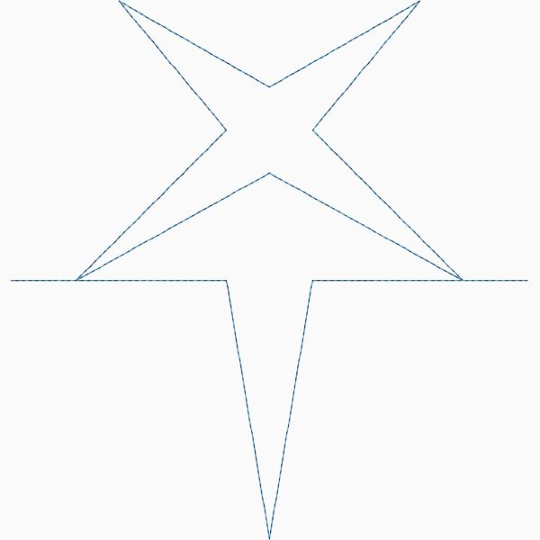 Close-up of Brick Star digital pantograph showing crisp angular star points in a staggered brick-row repeat for geometric longarm quilting